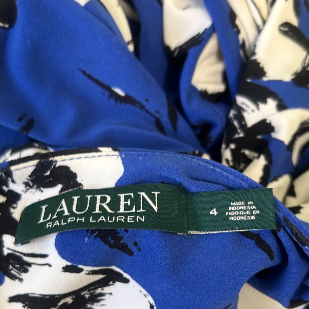 Lauren Ralph Lauren Blue White Floral Ruched Side Sheath Dress Size 4 - Picture 6 of 7